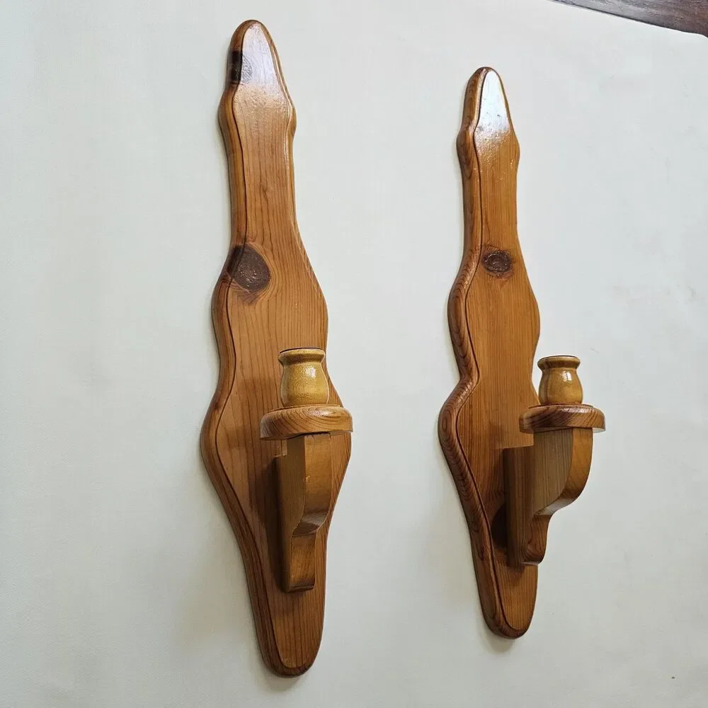 Pair of Large Rustic Wooden Wall Sconce 23